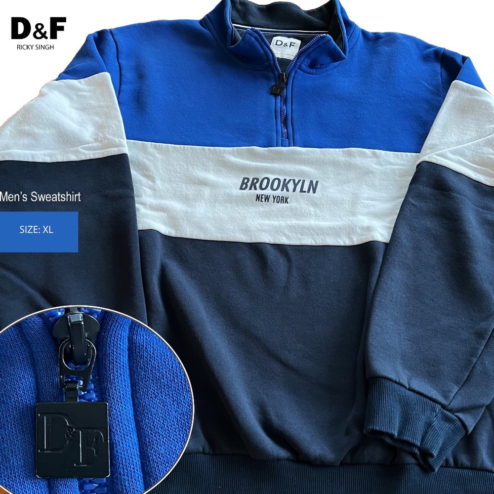 NWOT:  DENIM & Flower: 1/4 zip Men's Colour Block Sweatshirt